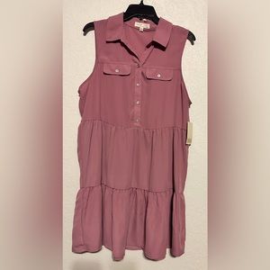 “NWT” BeBop women sleeveless button front collared shirt dress in Pink Taupe XL